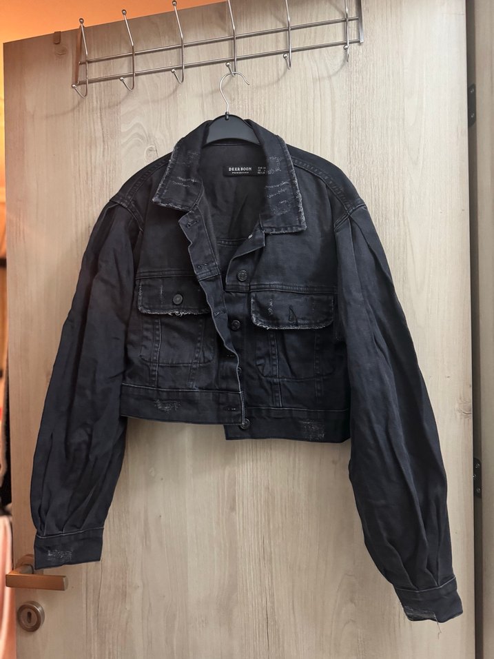 Kadın Siyah Düğmeli Denim Ceket - Görsel 4