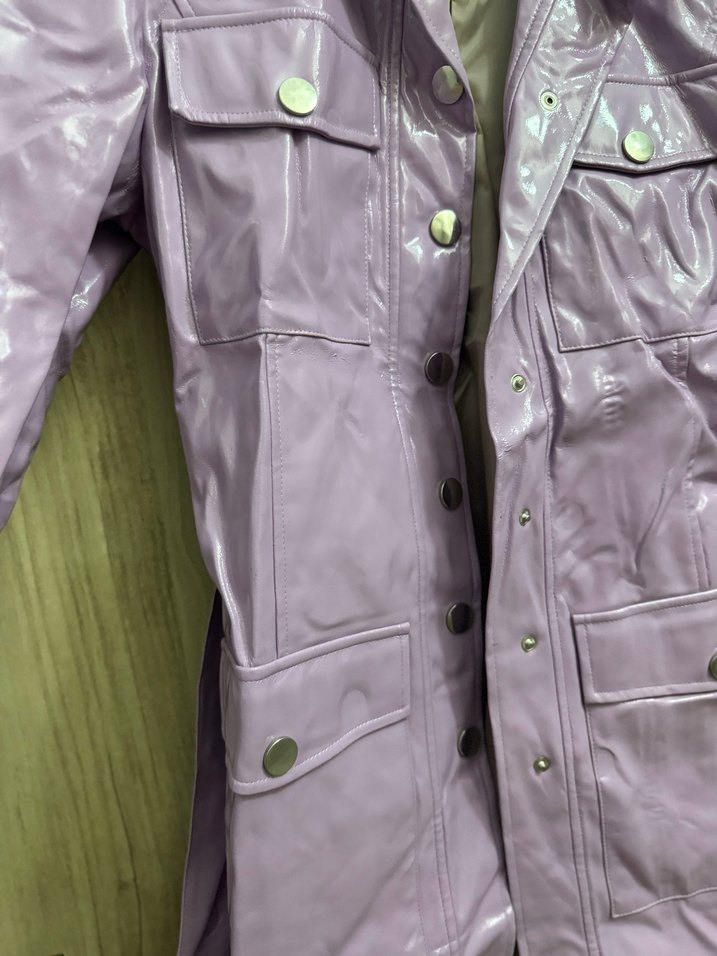 Mor Parlak Midi Deri Kadın Ceket - Görsel 2