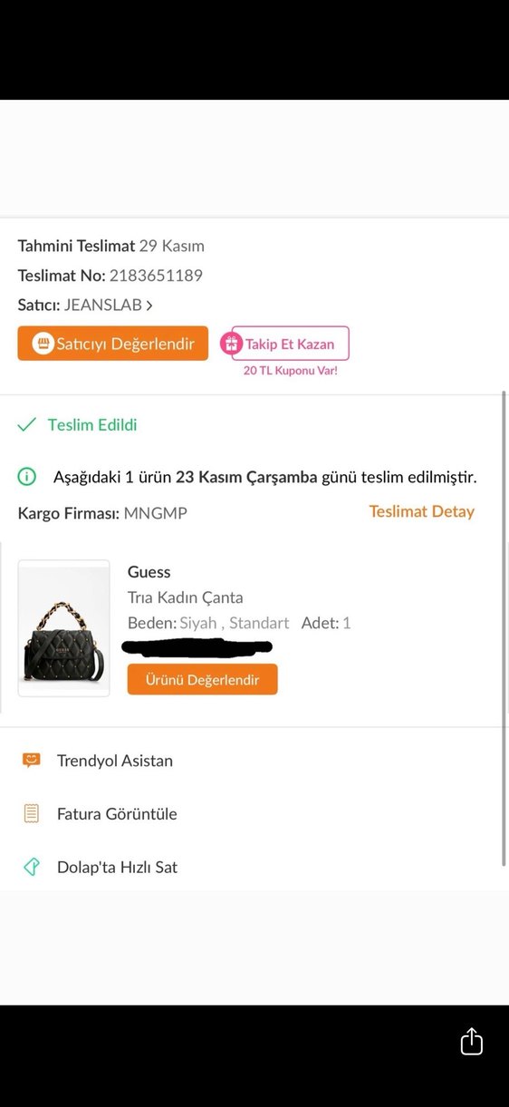 Guess Siyah Deri Kapitone Kadın Çanta - Görsel 5