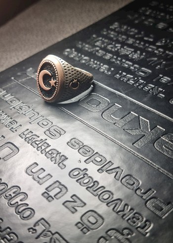 Vintage Siyah Erkek Yüzük Ay Yıldızlı Gümüş - Görsel 2