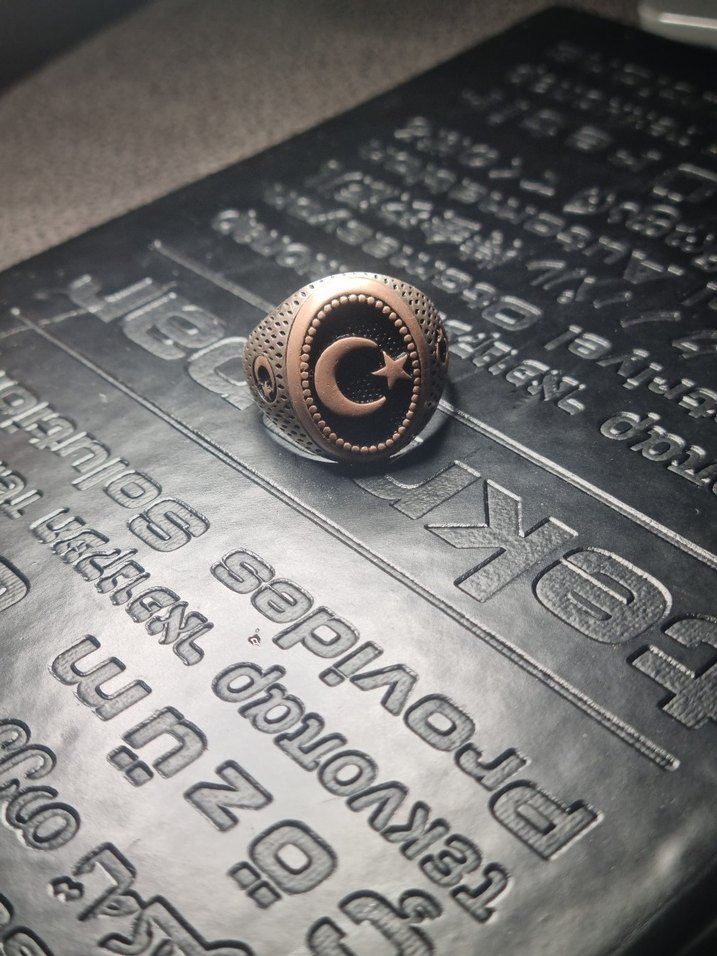 Vintage Siyah Erkek Yüzük Ay Yıldızlı Gümüş - Görsel 3