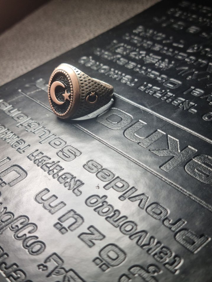 Vintage Siyah Erkek Yüzük Ay Yıldızlı Gümüş - Görsel 2