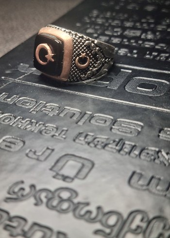 Siyah Vintage Erkek Yüzük Ayyıldız Gümüş - Görsel 4