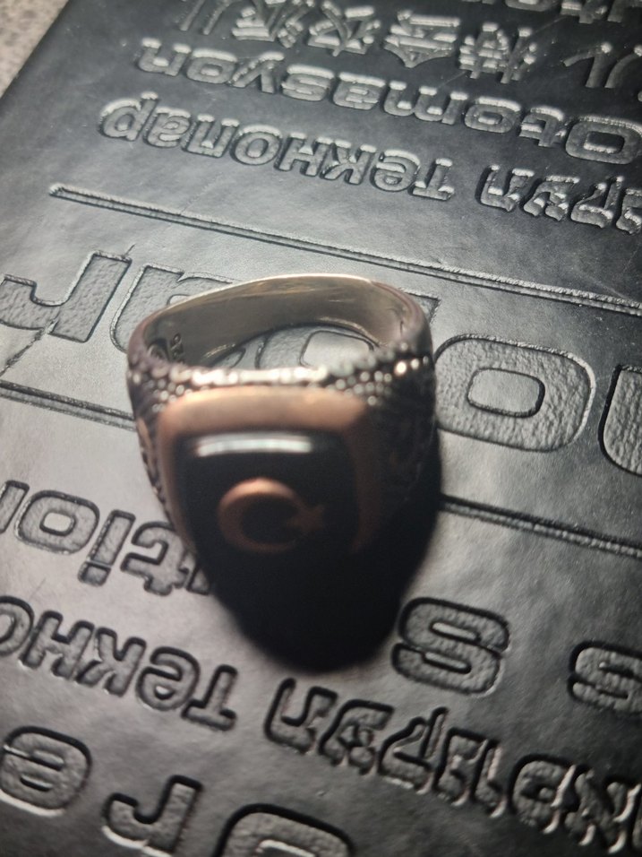 Siyah Vintage Erkek Yüzük Ayyıldız Gümüş - Görsel 5