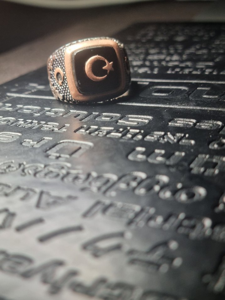 Siyah Vintage Erkek Yüzük Ayyıldız Gümüş - Görsel 2