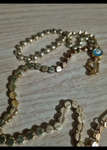 Altın Renkli Boncuklu Kısa Kolye ve Bileklik - Görsel 3