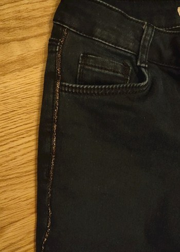 10 11 Yaş Siyah Kız Çocuk Kenarları Simli işli Kot - Görsel 3