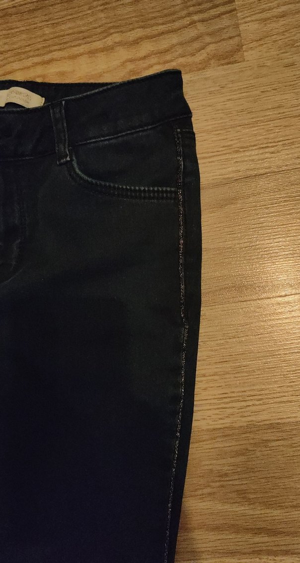 10 11 Yaş Siyah Kız Çocuk Kenarları Simli işli Kot - Görsel 4