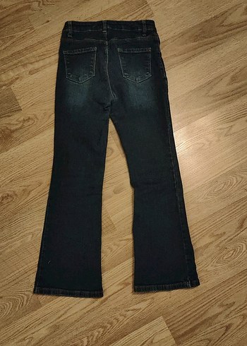 Kız çocuk 10 11 yaş Lacivert İspanyol Paça Denim Jean - Görsel 5