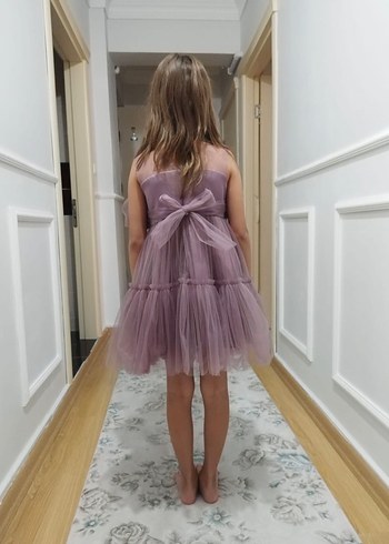 Mor Çiçekli Kız Çocuk Elbisesi - Görsel 2