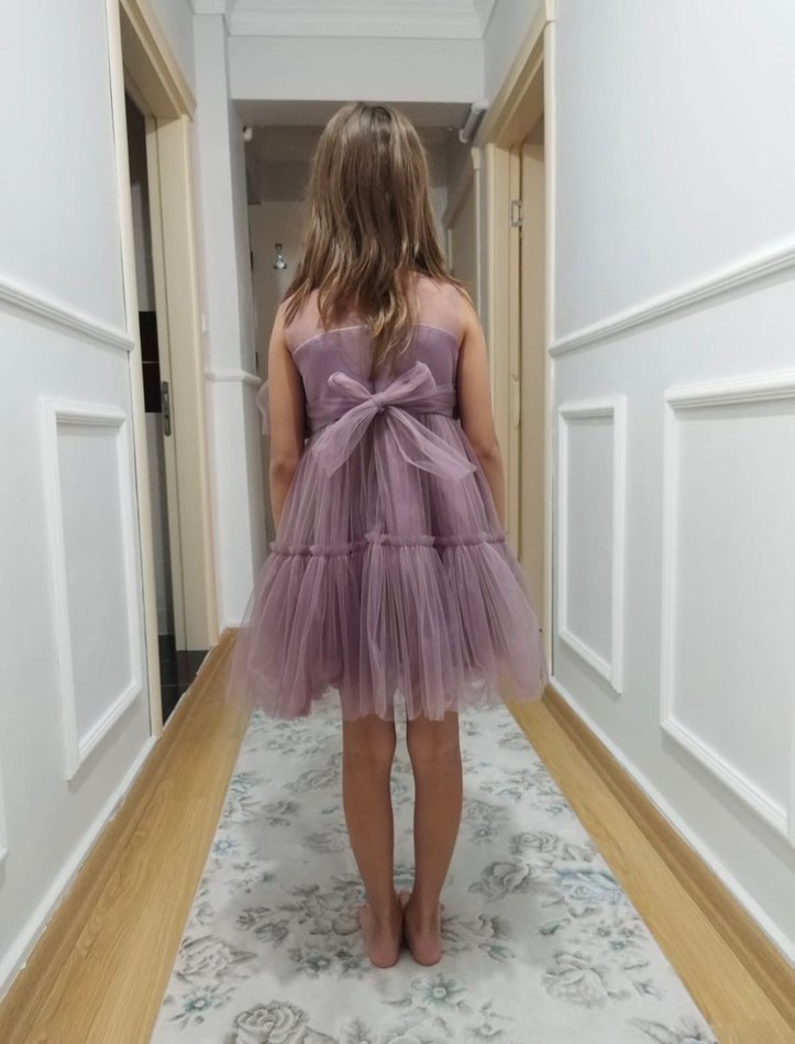 Mor Çiçekli Kız Çocuk Elbisesi - Görsel 2