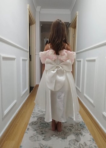 Beyaz Fırfırlı Straplez Kız Çocuk Abiye Elbise - Görsel 2