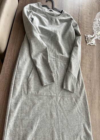 Gri Uzun Kollu Midi Elbise - Görsel 8