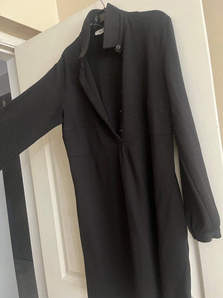 Siyah Uzun Kollu midi boy ofis elbise - Görsel 3