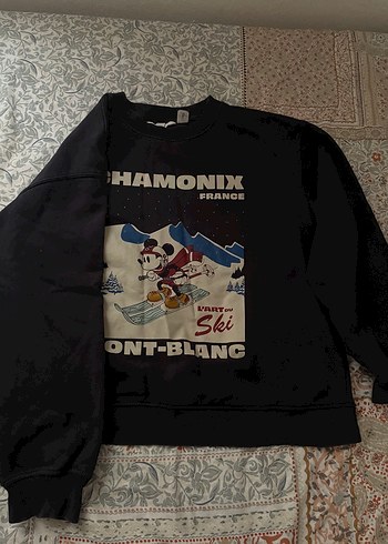 H&M Chamonix Mickey Ski Siyah Sweatshirt
