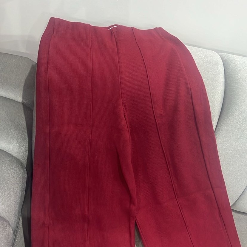 Kırmızı Pilili Kadın Kumaş Pantolon - Görsel 3