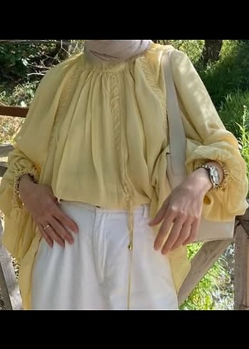 Sarı Uzun Kollu Salaş Kadın Bluz - Görsel 2