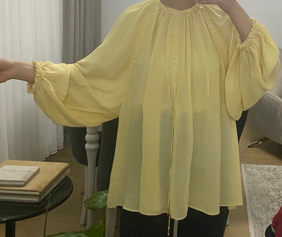 Sarı Uzun Kollu Salaş Kadın Bluz - Görsel 4