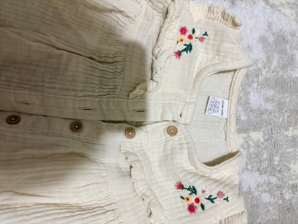 Nakışlı Fırfırlı Kız Çocuk Keten Elbise - Görsel 2