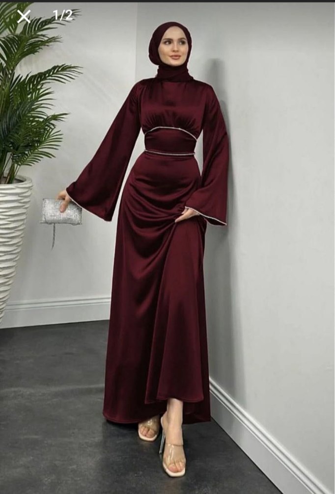 Bordo Midi Kadın Uzun Kollu Elbise - Görsel 2