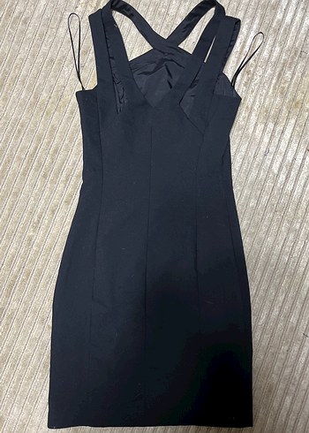 Siyah, Askılı, Midi Abiye Elbise - Görsel 2