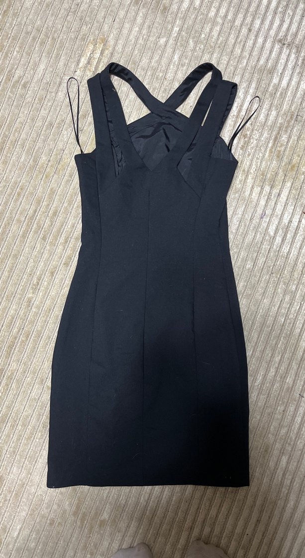 Siyah, Askılı, Midi Abiye Elbise - Görsel 2