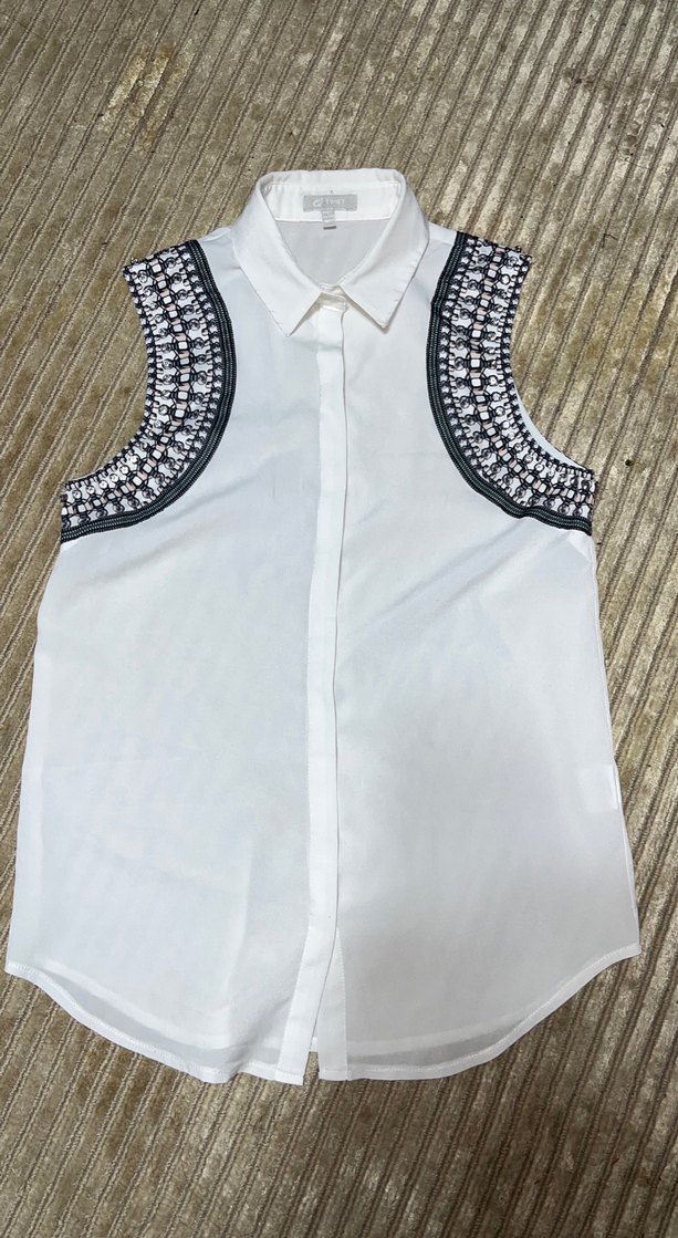 Nakışlı Kolsuz Bohem Beyaz Gömlek - Görsel 2