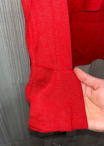 Kadın Kırmızı V Yaka Triko Kazak - Görsel 3