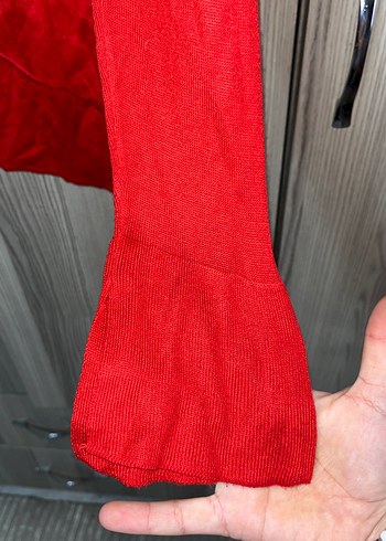 Kadın Kırmızı V Yaka Triko Kazak - Görsel 2