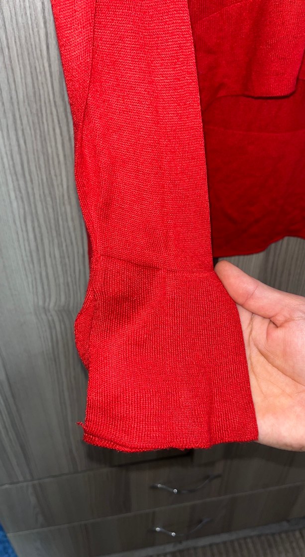 Kadın Kırmızı V Yaka Triko Kazak - Görsel 3