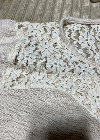 Dantelli Kısa Kollu Bej Kadın Kazak - Görsel 4