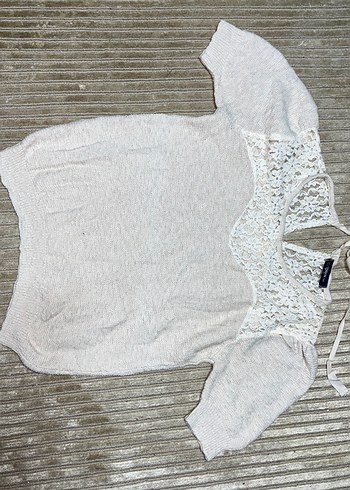 Dantelli Kısa Kollu Bej Kadın Kazak - Görsel 2