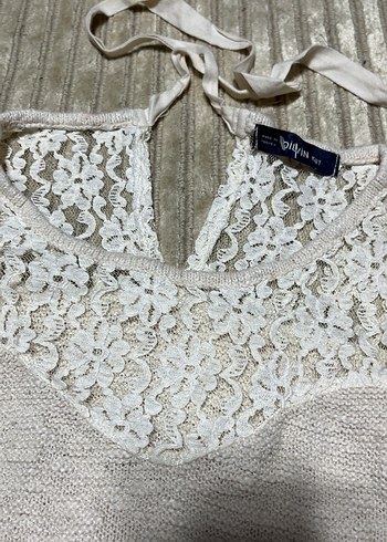 Dantelli Kısa Kollu Bej Kadın Kazak - Görsel 5