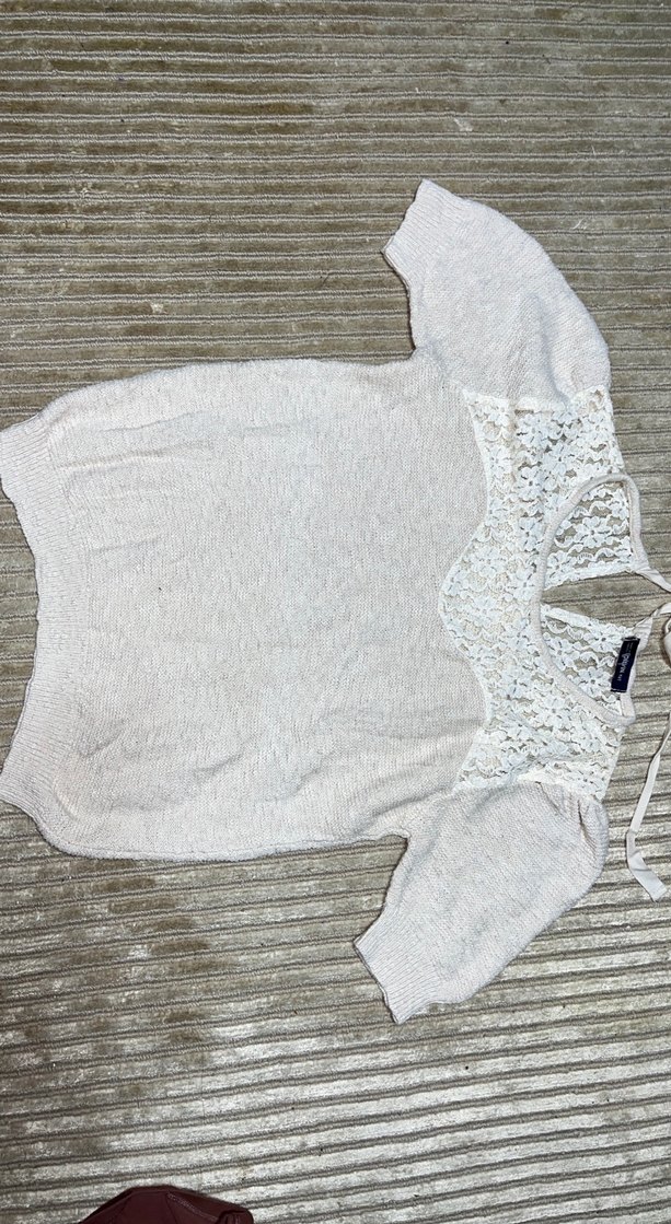 Dantelli Kısa Kollu Bej Kadın Kazak - Görsel 2