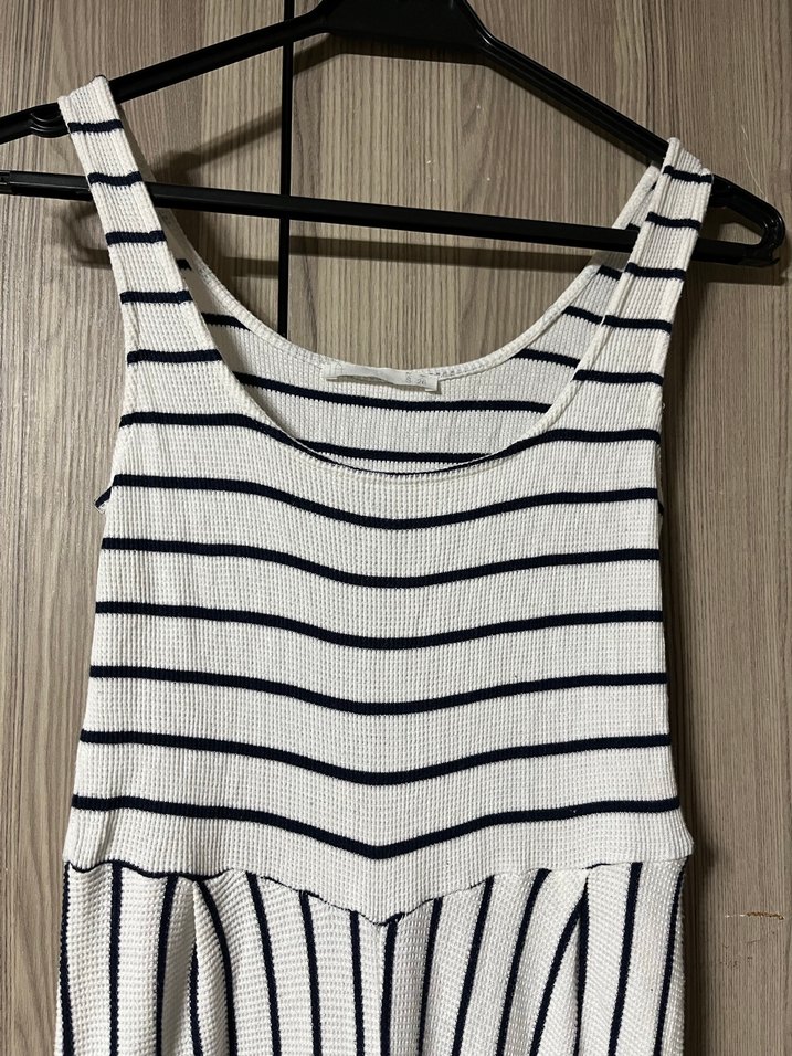 Çizgili Piliseli Uzun Kadın Tulum - Görsel 2