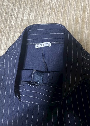 Kadın Mavi Çizgili Pilili Kot Pantolon - Görsel 3