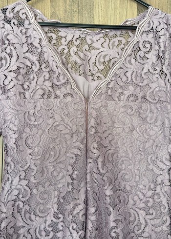 Dantel İşlemeli Lila Midi Elbise - Görsel 5