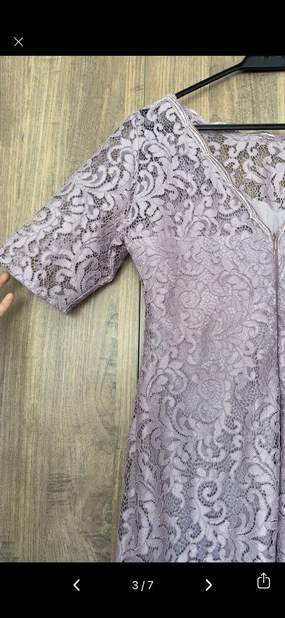 Dantel İşlemeli Lila Midi Elbise - Görsel 3