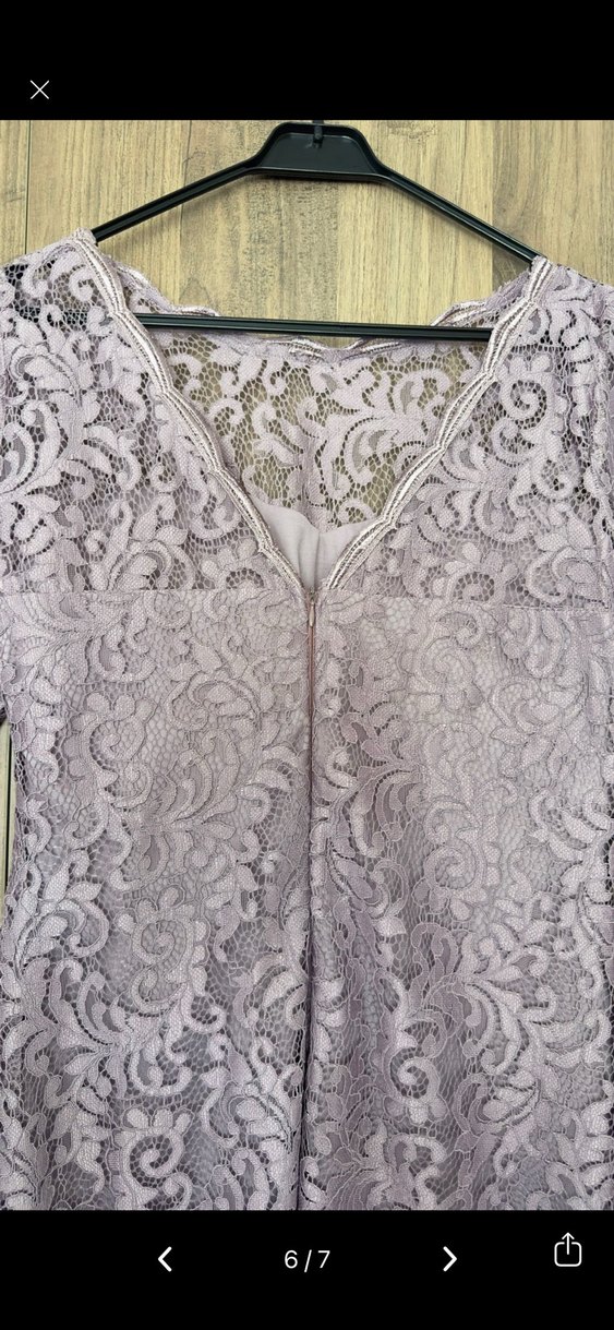 Dantel İşlemeli Lila Midi Elbise - Görsel 5