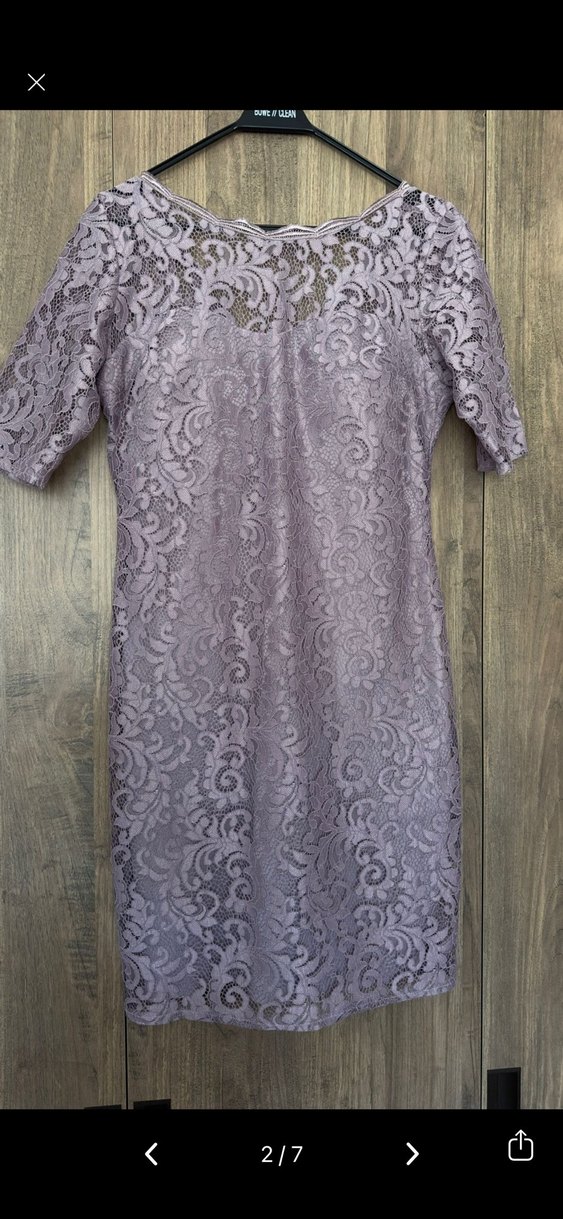 Dantel İşlemeli Lila Midi Elbise - Görsel 2