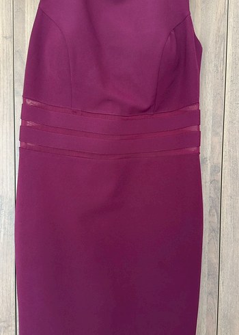 Mürdüm Midi Kolsuz Drapeli Kadın Elbise - Görsel 6