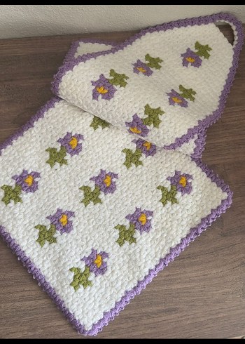 Nakışlı Mor 3lü çiçekli lif - Görsel 4