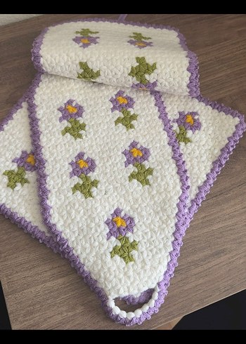 Nakışlı Mor 3lü çiçekli lif - Görsel 3