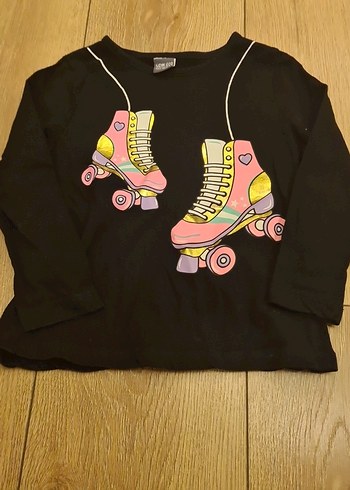 Uzun Kollu Siyah Kız Tişörtü Renkli Baskılı - Görsel 2