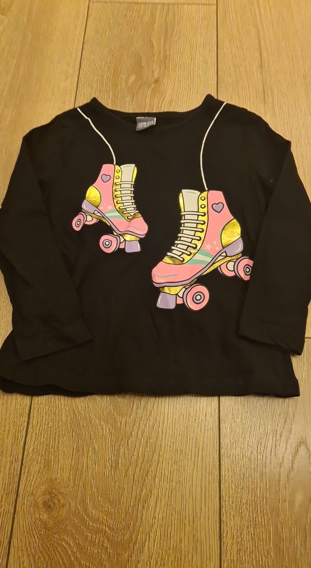 Uzun Kollu Siyah Kız Tişörtü Renkli Baskılı - Görsel 2