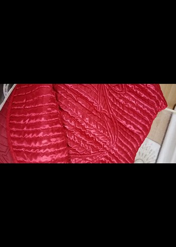 saten  kırmızı Düz Yatak Örtüsü pike takımı - Görsel 2