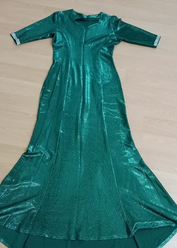 Parlak Zümrüt yeşili gez Kollu Kadın Abiye - Görsel 4