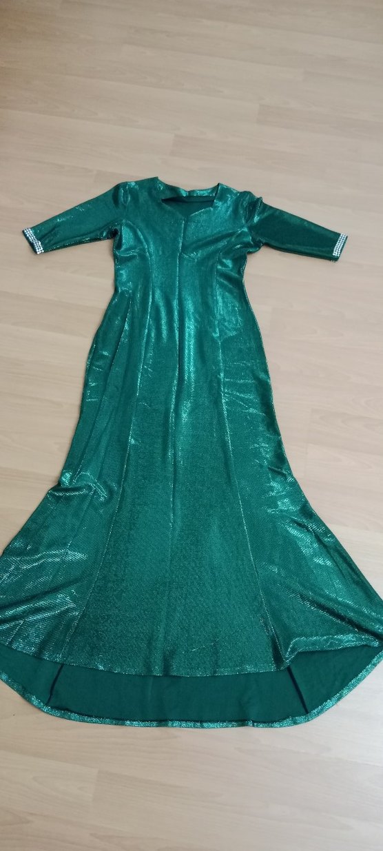 Parlak Zümrüt yeşili gez Kollu Kadın Abiye - Görsel 4