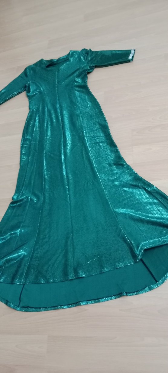 Parlak Zümrüt yeşili gez Kollu Kadın Abiye - Görsel 3