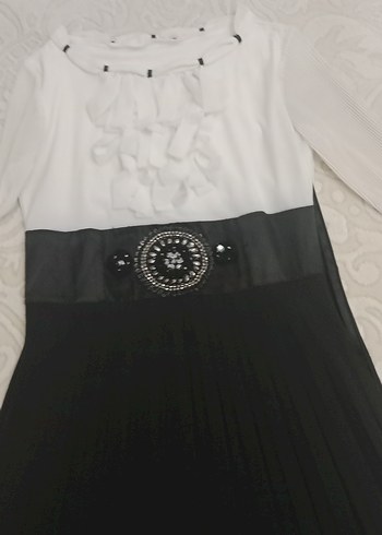 Kadın Siyah beyaz Uzun Piliseli elbise - Görsel 4